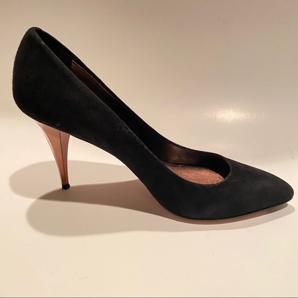 Miu Miu Heels Pointed Toe Classic Suede Black Gold - Picture 9 of 10